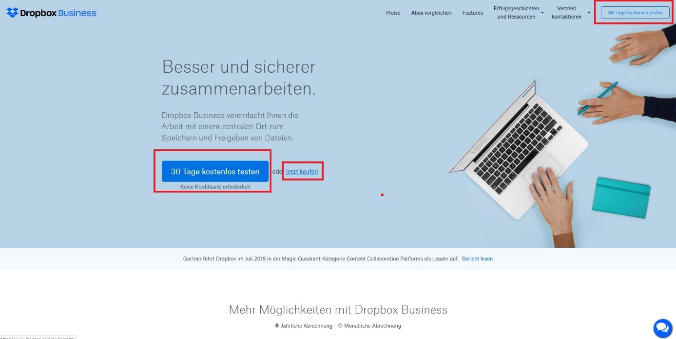 Call to Action Dropbox Beispiel